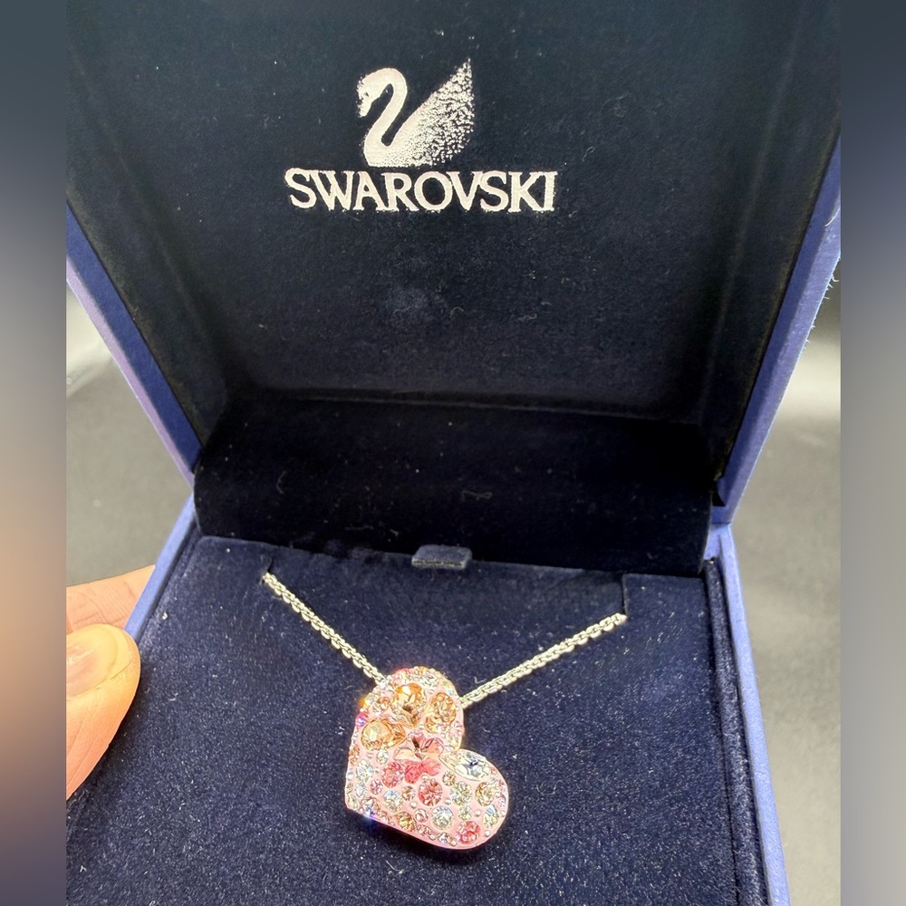 Swarovski Pink Crystal Heart Pendant Necklace with Box Women’s Jewelry Gift